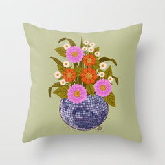 1970s Disco Ball Flower Pot  Throw Pillow