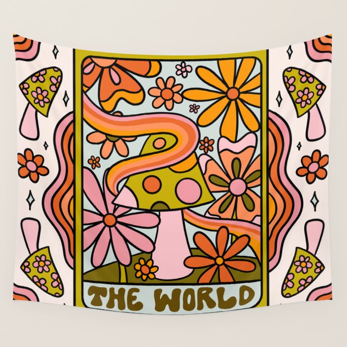 21. World Tarot Mushroom Wall Tapestry