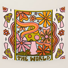 21. World Tarot Mushroom Wall Tapestry