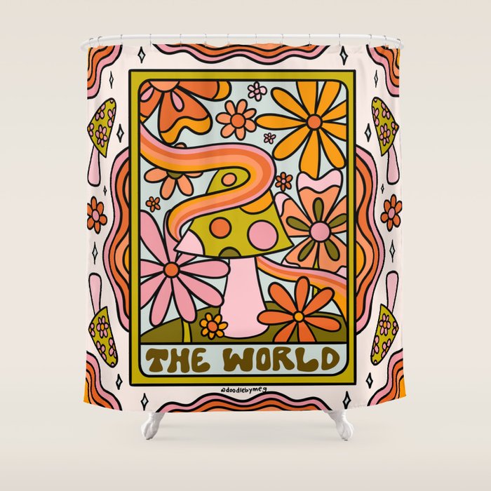21. World Tarot Mushroom Shower Curtain