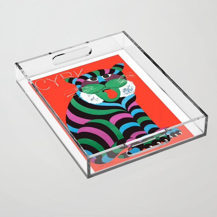 1975 CYRK Polish Circus Tiger Advertising Poster Acrylic Tray