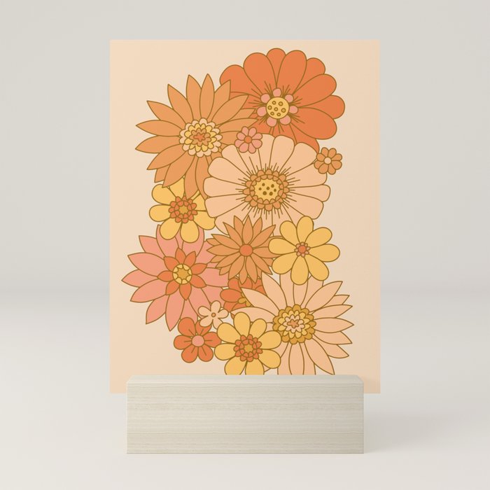 70s Retro Daisy Floral Mini Art Print