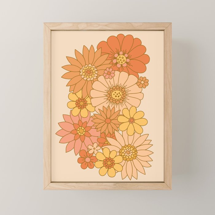 70s Retro Daisy Floral Mini Art Print