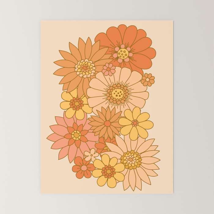 70s Retro Daisy Floral Mini Art Print