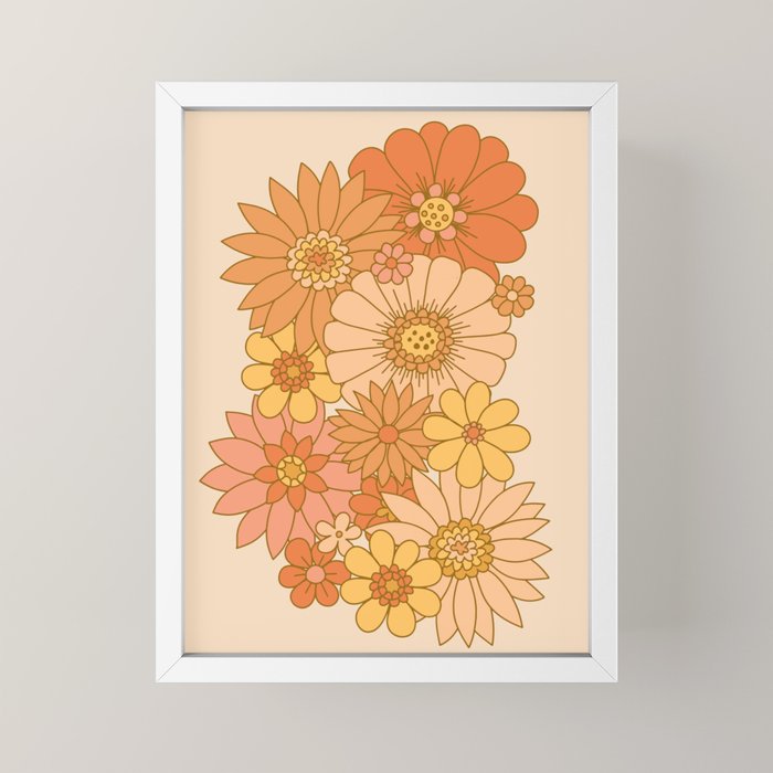 70s Retro Daisy Floral Mini Art Print