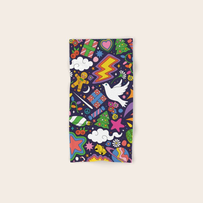 60s 70s psychedelic Modern Christmas Confetti Pattern Bath Towel
