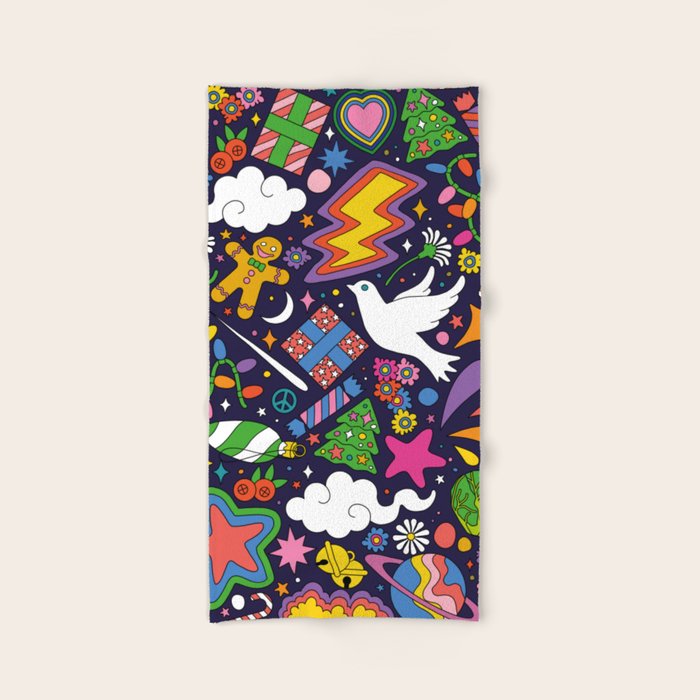 60s 70s psychedelic Modern Christmas Confetti Pattern Bath Towel