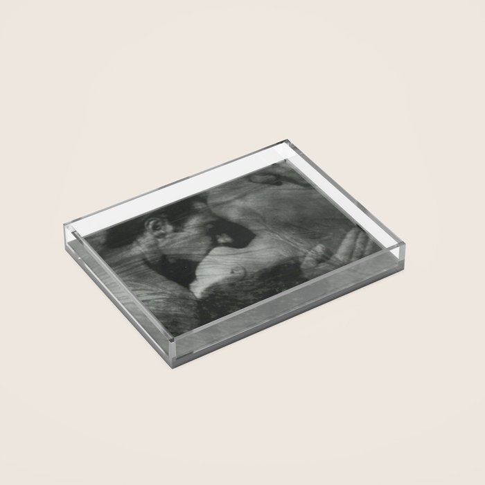 1912, The Kiss, Lovers black and white photography by Anne Brigmann Acrylic Tray