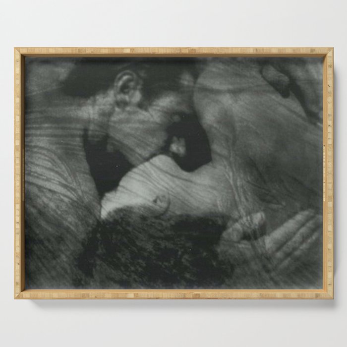 1912, The Kiss, Lovers black and white photography by Anne Brigmann Serving Tray