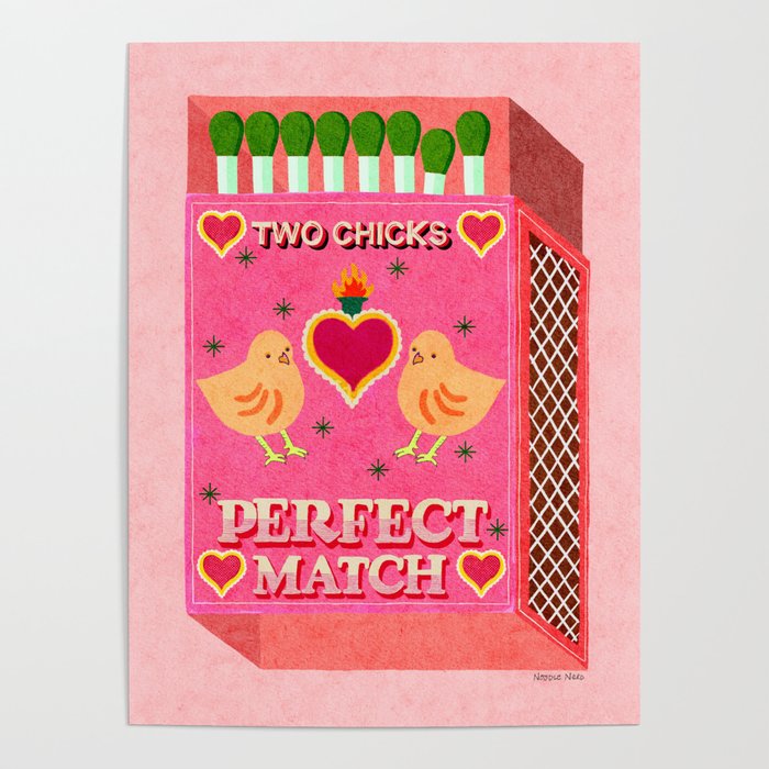 2 Chicks Perfect Match Vintage Matchbox Light Pink Palette Poster