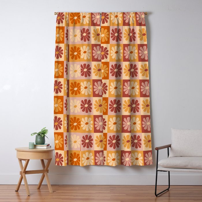 70's Daisy Bloom  Window Curtain