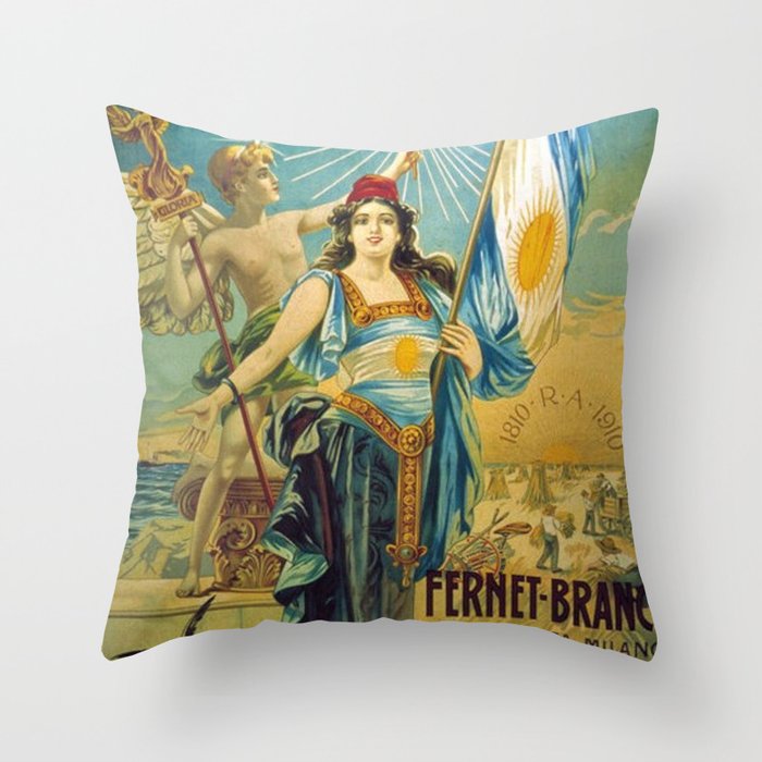 1910 Fernet Branca Liqueur Aperitif Advertisement Poster Print Throw Pillow