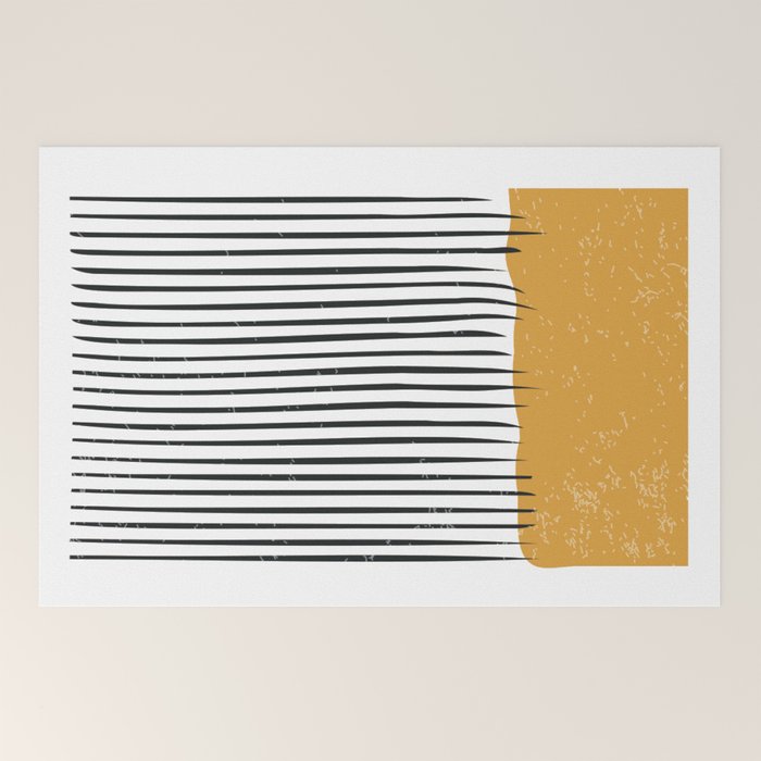 (White Background) Mid Century Modern Minimalist Rothko Inspired Color Field With Lines Geometric Style  Welcome Mat