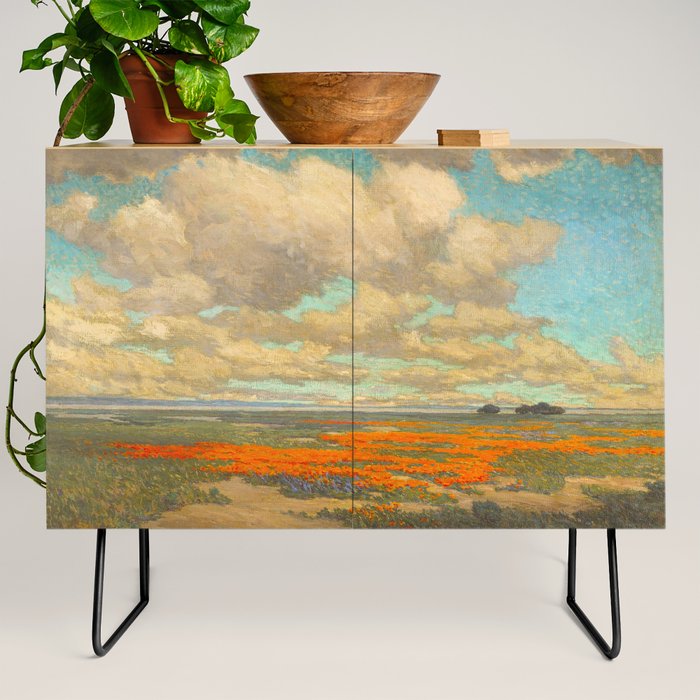 1911 Granville Redmond - A Field of California Poppies Credenza