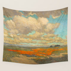 1911 Granville Redmond - A Field of California Poppies Wall Tapestry