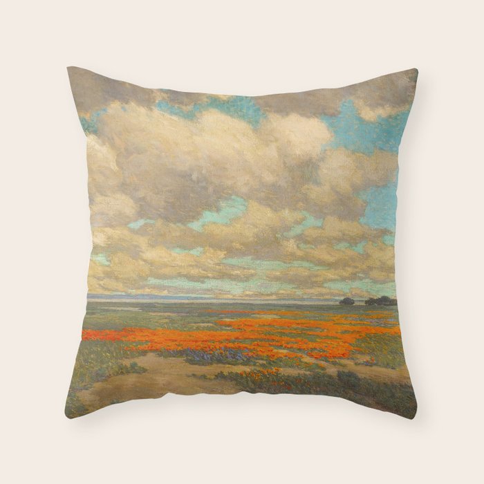 1911 Granville Redmond - A Field of California Poppies Throw Pillow