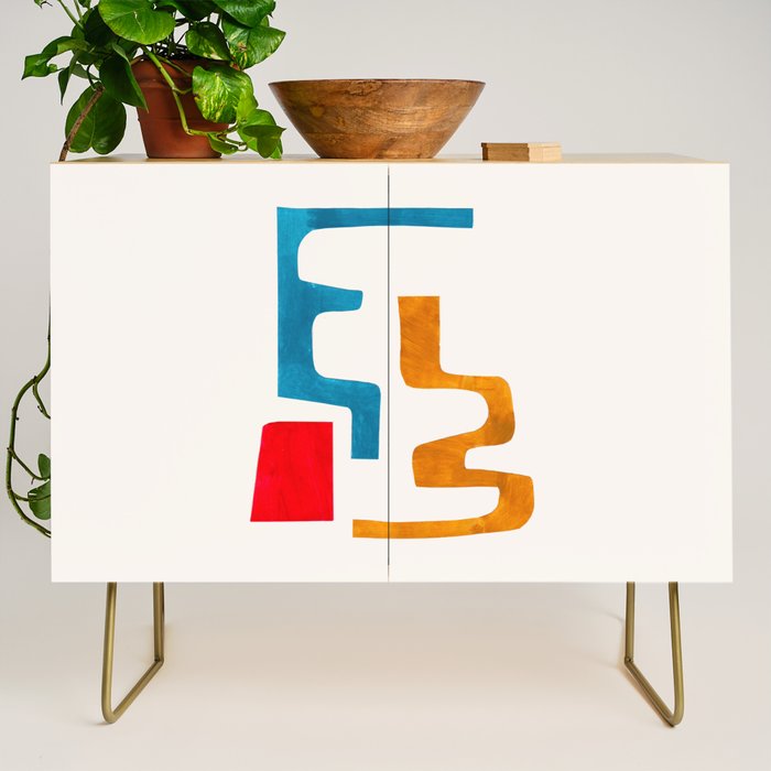 Falling Down' Paper Collage Fun Colorful Shapes Mid Century Minimal Abstract Art by Ejaaz Haniff Credenza