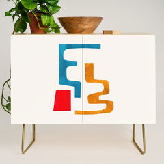 Falling Down' Paper Collage Fun Colorful Shapes Mid Century Minimal Abstract Art by Ejaaz Haniff Credenza