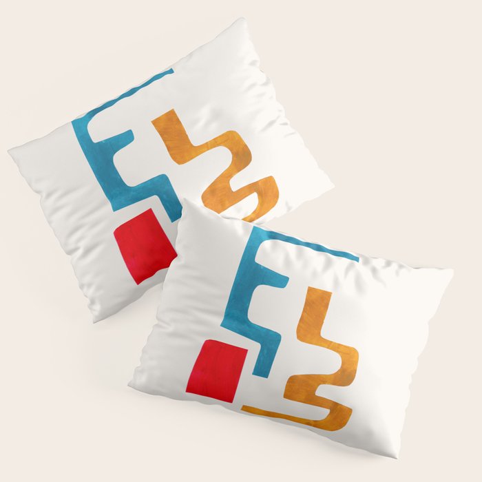 Falling Down' Paper Collage Fun Colorful Shapes Mid Century Minimal Abstract Art by Ejaaz Haniff Pillow Sham