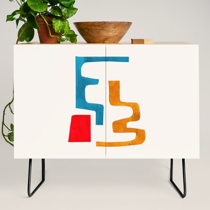 Falling Down' Paper Collage Fun Colorful Shapes Mid Century Minimal Abstract Art by Ejaaz Haniff Credenza