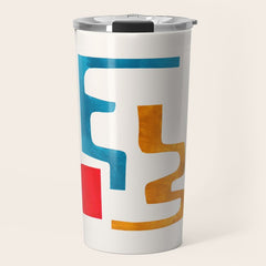 Falling Down' Paper Collage Fun Colorful Shapes Mid Century Minimal Abstract Art by Ejaaz Haniff Travel Mug