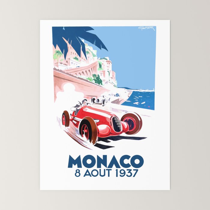 1937 MONACO Grand Prix Racing Poster Mini Art Print