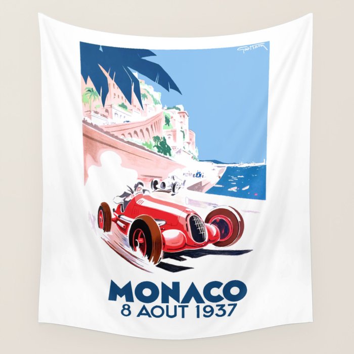 1937 MONACO Grand Prix Racing Poster Wall Tapestry
