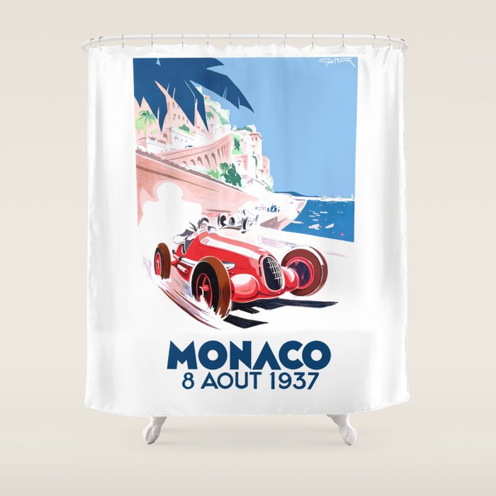 1937 MONACO Grand Prix Racing Poster Shower Curtain