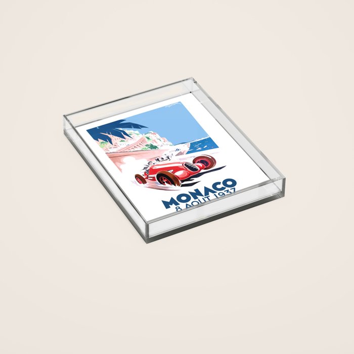 1937 MONACO Grand Prix Racing Poster Acrylic Tray