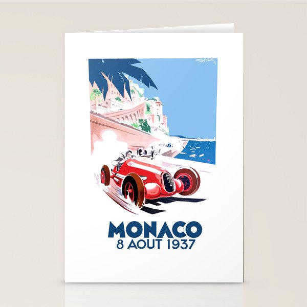 1937 MONACO Grand Prix Racing Poster Stationery Card