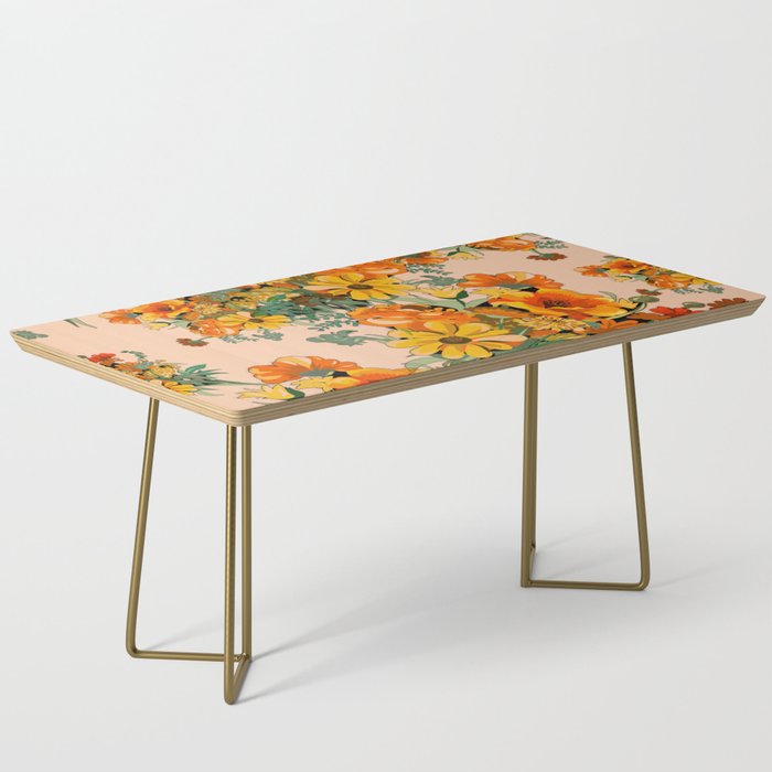 70s Pastel Floral on pink blush Boho Coffee Table