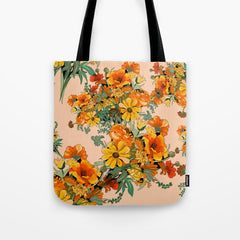 70s Pastel Floral on pink blush Boho Tote Bag