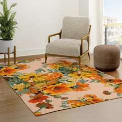 70s Pastel Floral on pink blush Boho Rug