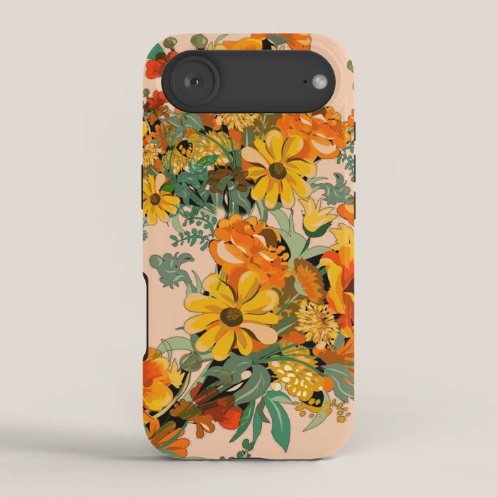 70s Pastel Floral on pink blush Boho iPhone Case