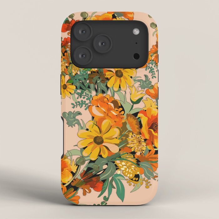 70s Pastel Floral on pink blush Boho iPhone Case
