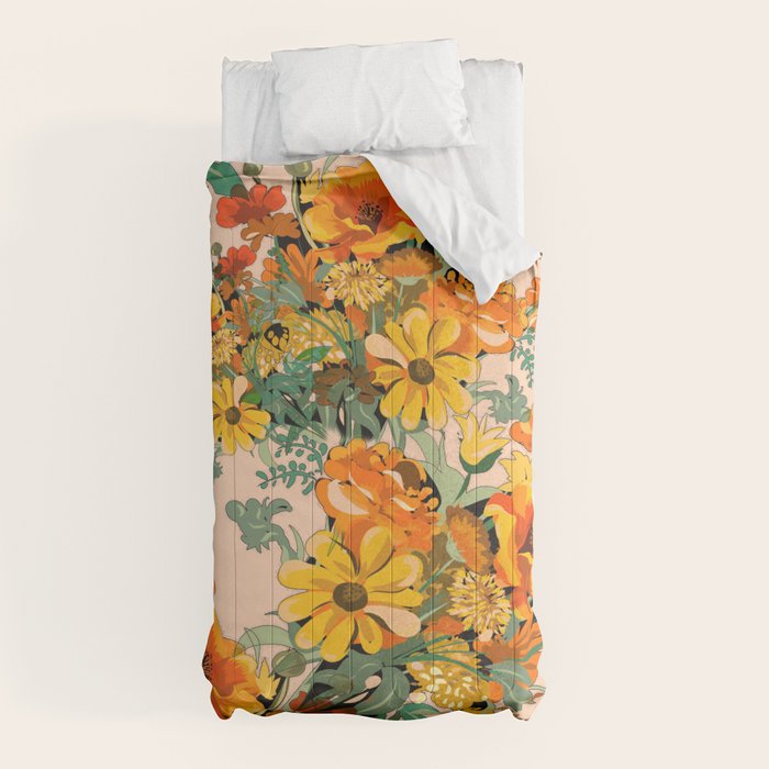 70s Pastel Floral on pink blush Boho Comforter
