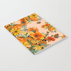 70s Pastel Floral on pink blush Boho Notebook