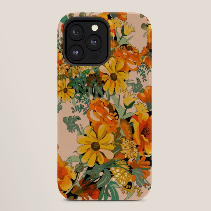 70s Pastel Floral on pink blush Boho iPhone Case