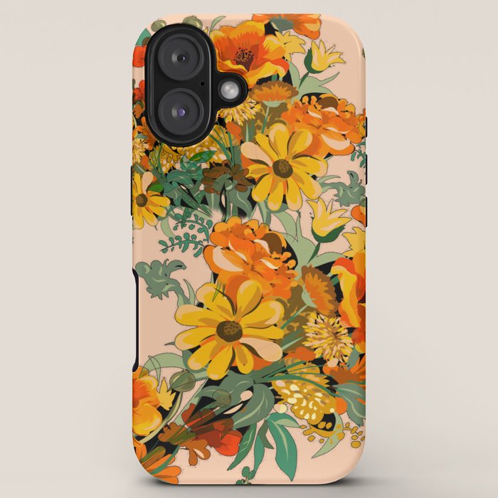 70s Pastel Floral on pink blush Boho iPhone Case