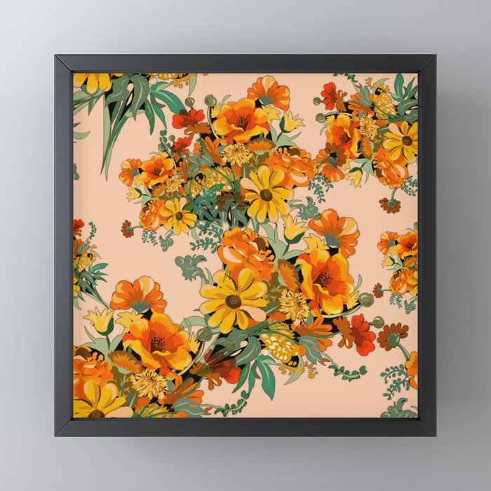 70s Pastel Floral on pink blush Boho Mini Art Print
