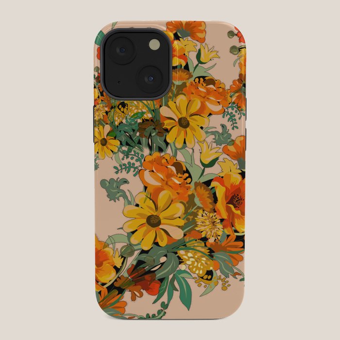 70s Pastel Floral on pink blush Boho iPhone Case