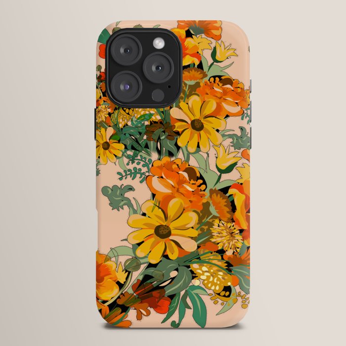 70s Pastel Floral on pink blush Boho iPhone Case
