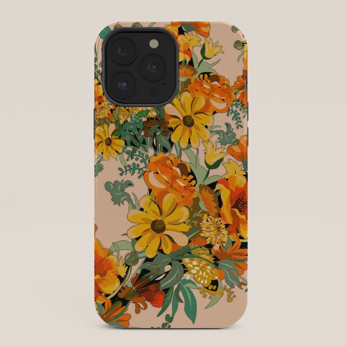 70s Pastel Floral on pink blush Boho iPhone Case