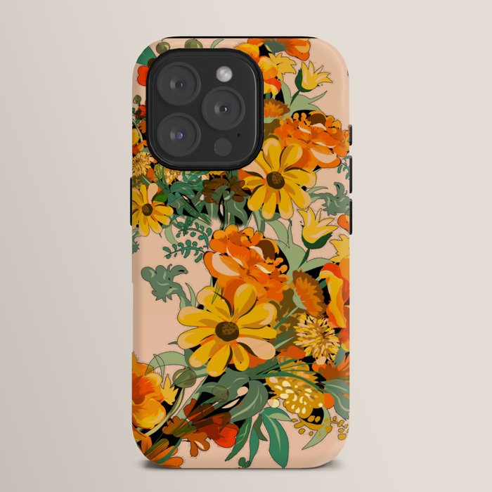 70s Pastel Floral on pink blush Boho iPhone Case