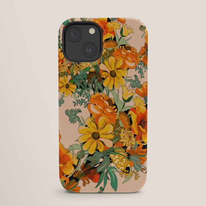 70s Pastel Floral on pink blush Boho iPhone Case