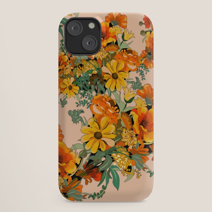 70s Pastel Floral on pink blush Boho iPhone Case