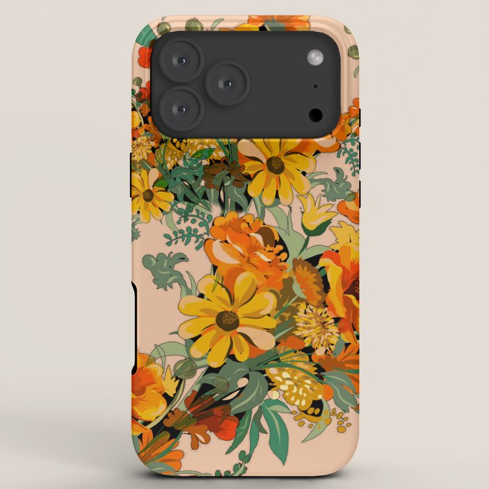 70s Pastel Floral on pink blush Boho iPhone Case