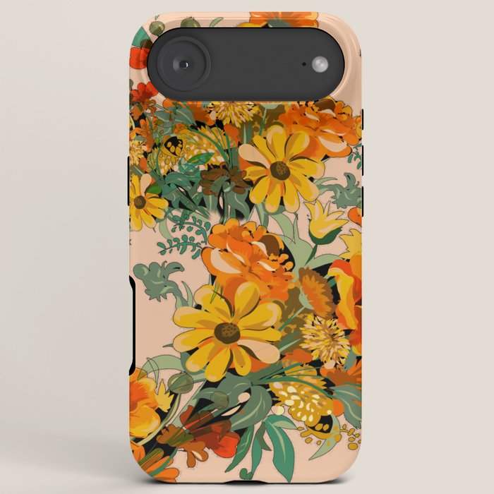 70s Pastel Floral on pink blush Boho iPhone Case