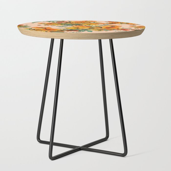 70s Pastel Floral on pink blush Boho Side Table