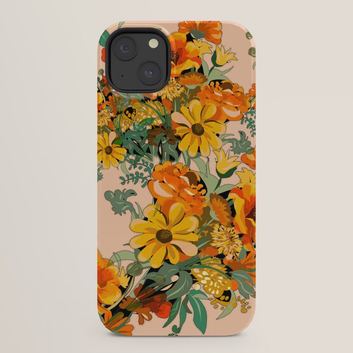 70s Pastel Floral on pink blush Boho iPhone Case